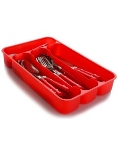 Gibson Casual Living 24 Piece Stainless Steel Flatware Set with Storage Tray in Red